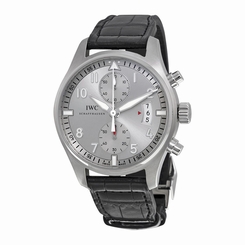 IWC Pilot Spitfire Silver Dial Chronograph Black Alligator Leather Mens Watch