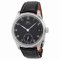IWC Portuguese Hand Wound Eight Days Black Leather Mens Watch IW510202 7613268258019