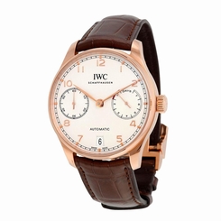 IWC MEN'S 42MM BROWN LEATHER BAND GOLD PLATED CASE AUTOMATIC WATCH IW500701