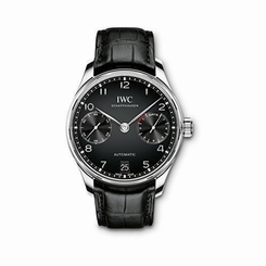 IWC MEN'S 42MM BLACK LEATHER BAND STEEL CASE AUTOMATIC ANALOG WATCH IW500703