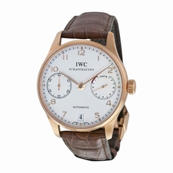 IWC Portuguese Silver Dial 18kt Rose Gold Brown Leather Strap Automatic Mens 7640127774908