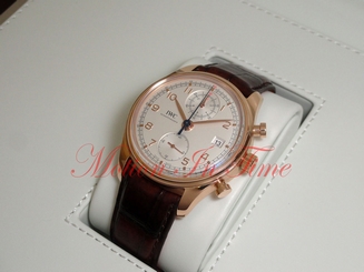 IWC Portuguese Chronograph Classic Rose Gold 42mm Silver Dial on Strap IW390402