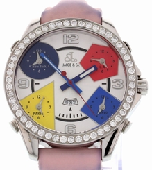 Men's Jacob & Co. Five Time Zones with Diamond Bezel & Pink Strap