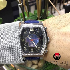 Jacob & Co 5 Time Zones Square 47mm Black Dial 3ct Diamond Bezel Mens Watch+Box