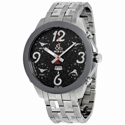 Jacob and Co Five Time Zone Black Dial Diamond Mens Watch JC-82B