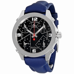 Jacob and Co. Five Time Zone Black Dial Blue Strap Mens Watch JCM-2