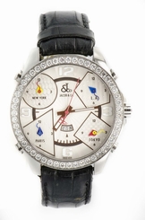JACOB CO 5 TIME ZONE 2.0 CT DIAMOND BEZEL SILVER DIAL STAINLESS STEEL MENS WATCH
