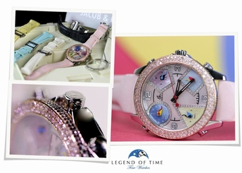 JACOB & CO Watch FIVE TIME ZONES Pink White Black Diamonds MOP dial 5 straps B/P