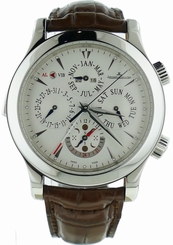 Mens Jaeger LeCoultre Master Grande Reveil Perpetual Calendar Alarm Steel Watch