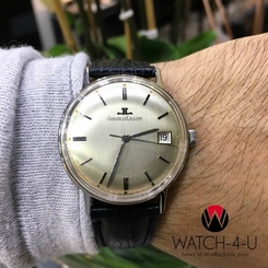 Rare Vintage Jaeger LeCoultre 35mm Automatic Black Leather Strap Mens Watch
