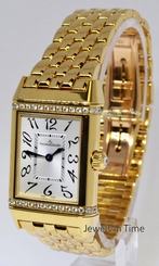Jaeger LeCoultre Ladies Reverso Duetto 18k & Diamond Watch Box/Papers 256.1.75