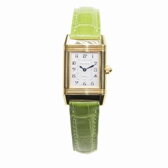 JAEGER LECOULTRE WOMEN'S REVERSO GREEN LEATHER BAND MECHANICAL WATCH Q2661420