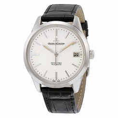 Jaeger LeCoultre Geophysic Automatic Silver Dial Black Leather Mens Watch