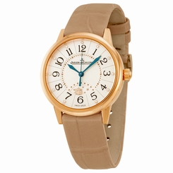 Fake AAA Jaeger Lecoultre Rendez-vous Night & Day Mother of Pearl Dial Gold Leather Watch