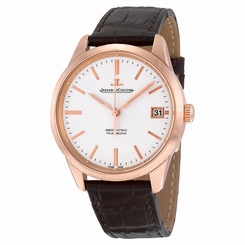 Jaeger LeCoultre Geophysic Date Automatic Silver Dial Brown Leather Mens Watch