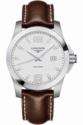 Fake AAA Quartz Longines Conquest Men's Watch, Brown Strap, Silver Dial L3.659.4.76.5 Watch