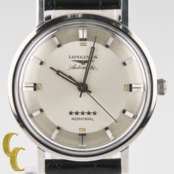 Longines Stainless Steel Five-Star Admiral Automatic Watch w/ Black Leather Band