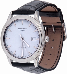 longines Flagship Automatic White Dial Black Leather Mens Watch L48744122 703200186375