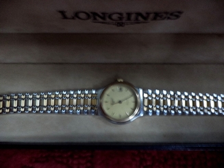 LONGINES LADIES " FLAGSHIP " MOD# 7399 QUARTZ TUTONE STAINLESS/GP WITH BOX