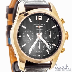 Longines Conquest Classic Black Dial Chronograph Watch 18k Rose Gold L27868563