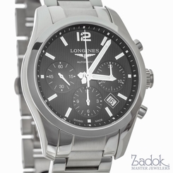 Longines Conquest Classic Chronograph Black Dial Watch 41mm Date Steel L27864566