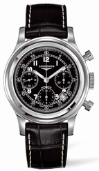 41mm Case, Black Dial Longines Men's Watch Heritage, Black Strap L2.745.4.53.4