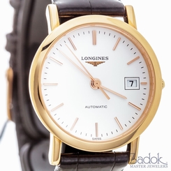 Longines Elegant Automatic Watch 27mm 18k Rose Dress Gold Black Leather L4310087