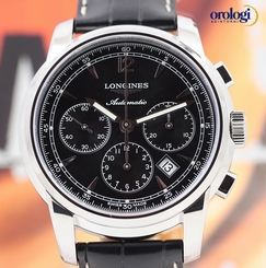 NEW Longines Men's Saint-Imier 41mm Steel on Leather Chrono Watch Black Face