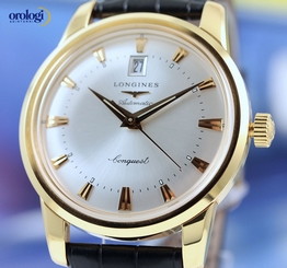Longines Men's Conquest Heritage 40mm Yellow Gold on Leather Strap Silver Face