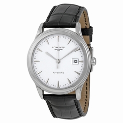 longines Flagship Automatic White Dial Black Leather Mens Watch L48744122 703200186375
