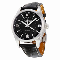 Longines Conquest Classic Automatic Black Dial Black Alligator Mens Watch