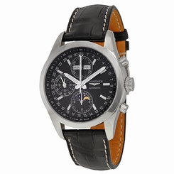Longines Conquest Classic Automatic Black Dial Black Leather Mens Watch