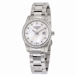 Longines Conquest Mother of Pearl Diamond Dial Stainless Steel Ladies Watch