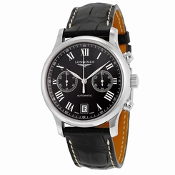 Longines Master Collection Chronograph Automatic Black Dial Black Leather Mens
