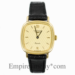 LONGINES 21152120 GOLD PLATED BEZEL CALFSKIN STRAP QUARTS WOMENS WATCH