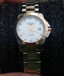 Ladie's Longines Conquest L3.276.5.87.7 Automatic Stainless and 18K Rose Gold