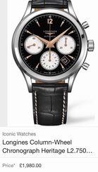 Longines Heritage Chronograph Crocodile Leather Strap Scratch Resistant Sapphire