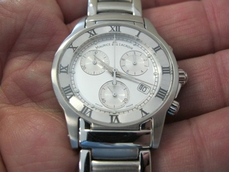 AWESOME GENUINE MAURICE LACROIX CHRONOGRAPH MEN"S STAINLESS STEEL WRIST WATCH