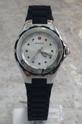 Michele Petite Tahitian Jelly Bean Topaz Silver Tone Black Watch MWW12P000011