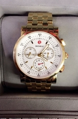 NEW MICHELE SPORT SAIL GOLD-TONE WHITE DIAL LADIES WATCH MWW01C000106