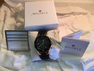 MICHELE TAHITIAN JELLY BEAN BLACK GOLD CHRONOGRAPH WOMEN WATCH