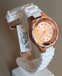  Michele Jelly Bean Petite Rose Gold Pink Topaz White Silicone Watch MWW12P000003