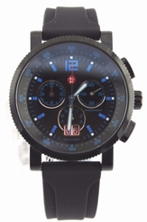 NEW GENUINE MICHELE SPORT SAIL MWW01K000037 BLUE ONYX BLACK PVD MEN RUBBER WATCH