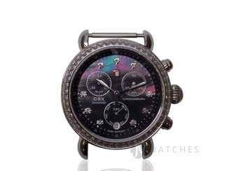 NEW WOMENS MICHELE (MW03M01A1928) BLACK DIAL DIAMOND CSX-36 SILVER FACE WATCH