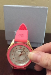 Michele Cape Rare Coral Color Silicone Strap Bracelet Modern Womens Watch NEW