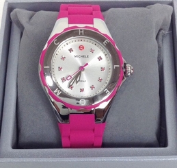 BRAND NEW MICHELE MWW12P000002 TAHITIAN JELLY BEAN HOT PINK GLITZ WOMEN'S WATCH