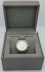 Women's MICHELE 2 TONE STAINLESS STEEL GOLD .40 Ct DiAMOND CHRONO 38mm WATCH EUC