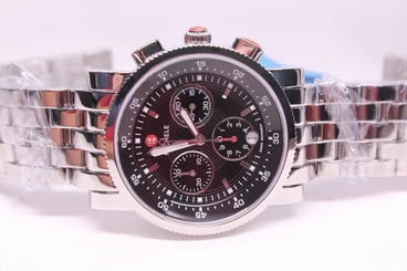 Fake AAA NWT Michele SPORT SAIL Silver Black Dial Chronograph Women's Watch MWW01C000022 Watch
