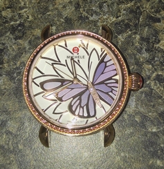 NEW MICHELE MW05D36B4056 GARDEN PARTY TOPAZ ROSE GOLD DIAMOND BUTTERFLY WATCH