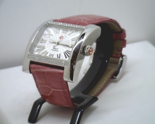 Ladies Michele MW2 Diamond MW07C01 Pink Alligator Leather Band Wrist Watch